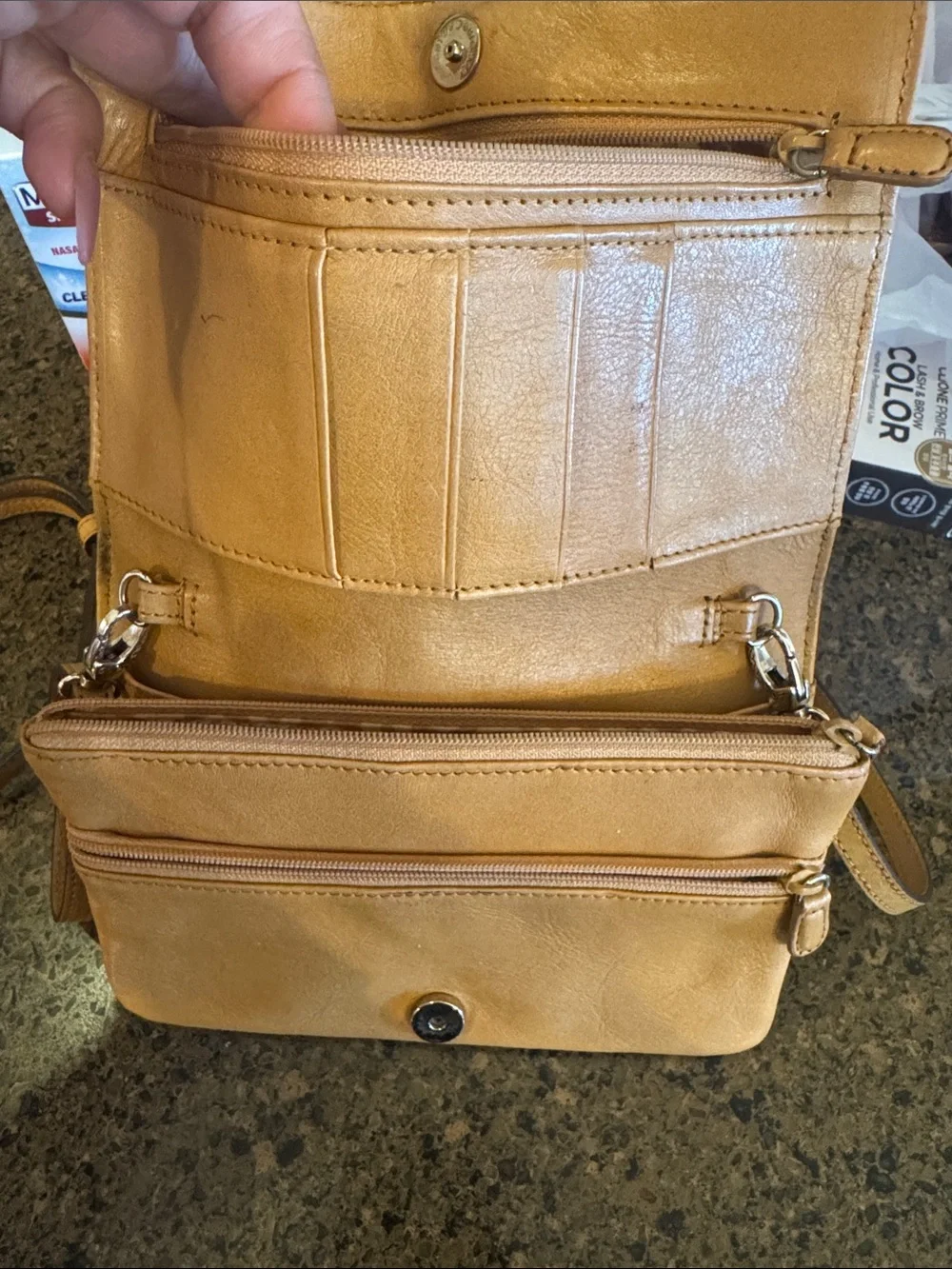 Brighton Camel light yellow  Crossbody with Embossed Floral Medallion sm purse